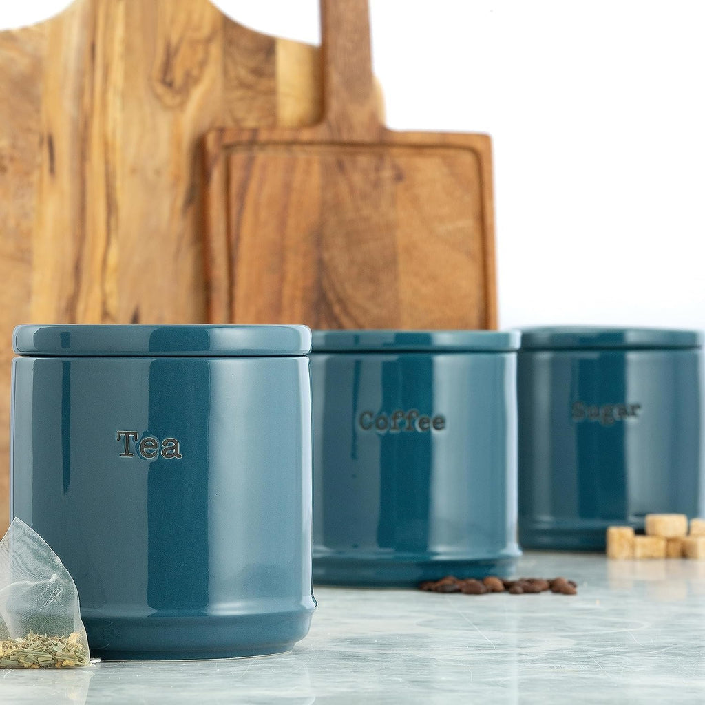 Accents Teal Tea/Coffee/Sugar Canisters Set UK BUSINESS