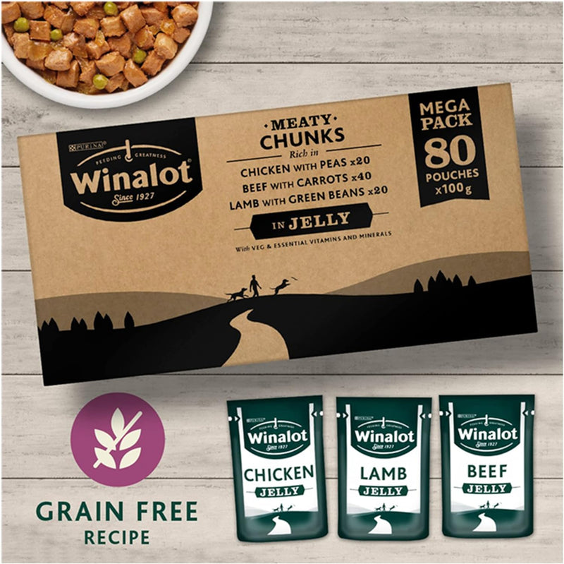 Winalot Perfect Portions Wet Dog Food Meaty Chunks in Jelly 80 x 100g