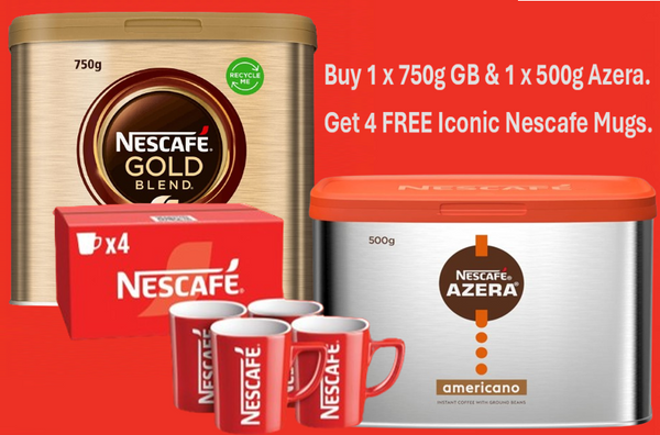 Nescafe Gold Blend Coffee 750g & Azera Coffee 500g + FREE Set of Nescafe Brand Mugs