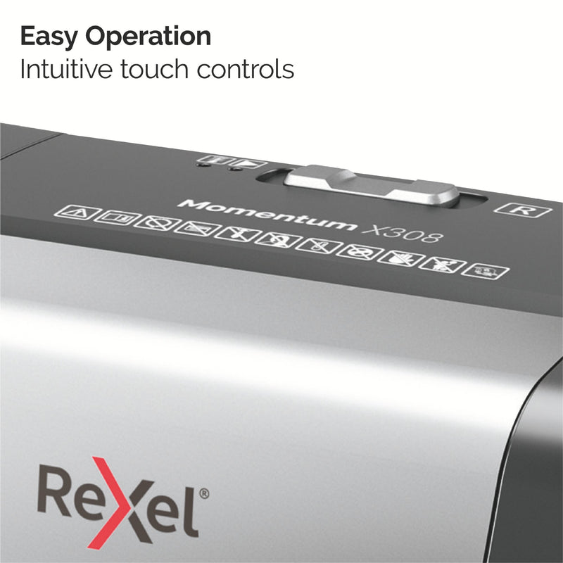 Rexel Momentum X308 Cross Cut Shredder 15 Litre 8 Sheet Black 2104570 - UK BUSINESS SUPPLIES