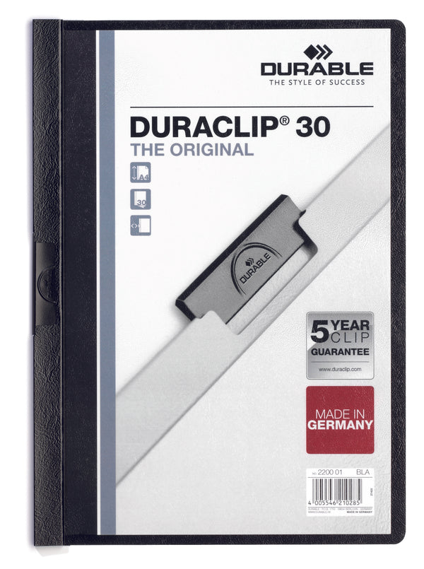 Durable Duraclip 30 Report File 3mm A4 Black (Pack 25) 220001 - UK BUSINESS SUPPLIES