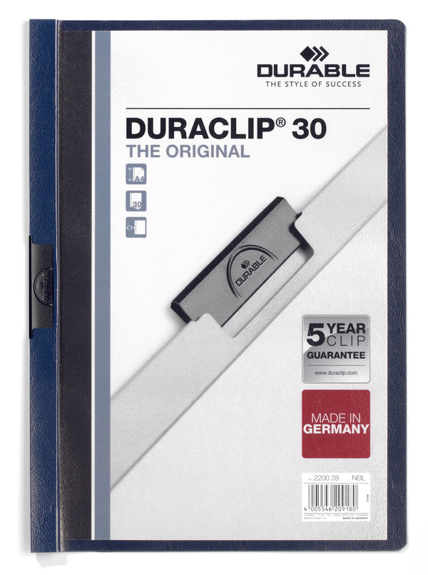 Durable Duraclip 30 Report File 3mm A4 Midnight Blue (Pack 25) 220028 - UK BUSINESS SUPPLIES
