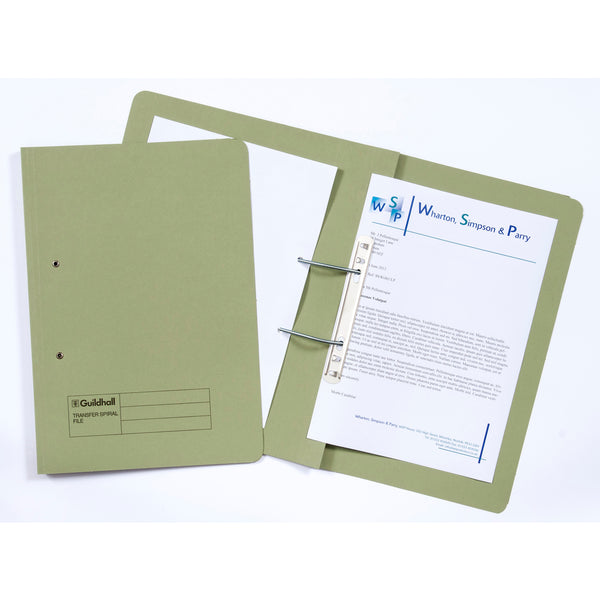 Guildhall Spring Transfer File Manilla Foolscap 315gsm Green (Pack 50) - 348-GRNZ - UK BUSINESS SUPPLIES