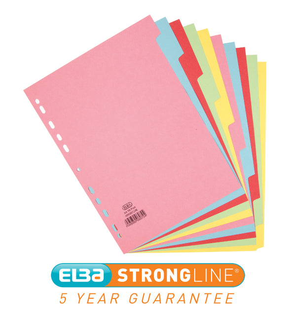 Elba Divider 10 Part A4 160gsm Card Assorted Colours 400007246 - UK BUSINESS SUPPLIES
