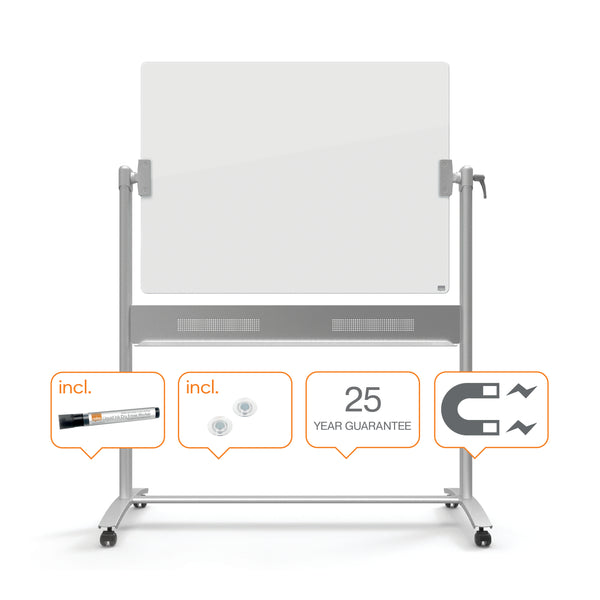 Nobo Mobile Magnetic Glass Whiteboard Brilliant White 1200x900mm 1903943 - UK BUSINESS SUPPLIES