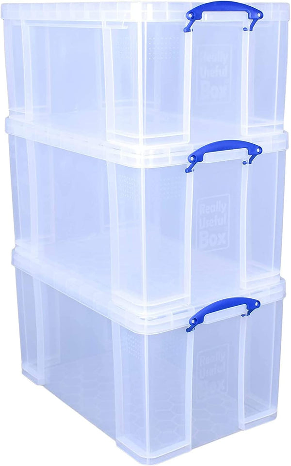 Really Useful Box 2x 84 Litre + 1x64 Litre Storage Box Clear, BP5181, (Pack of 3) - UK BUSINESS SUPPLIES