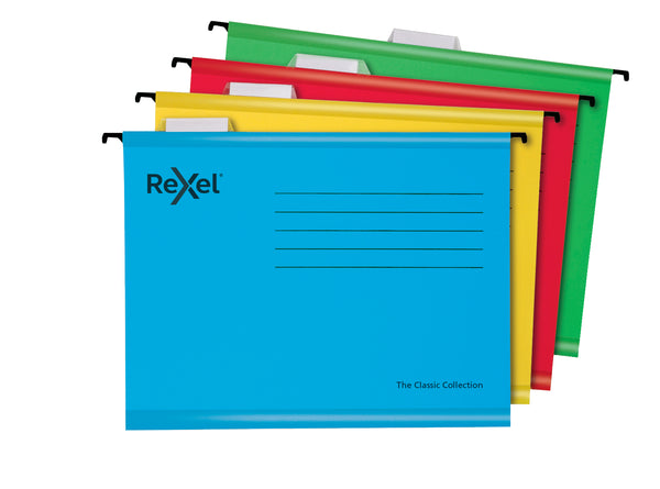 Rexel Classic A4 Suspension File Card 15mm V Base Assorted Colours (Pack 10) 2115585 - UK BUSINESS SUPPLIES