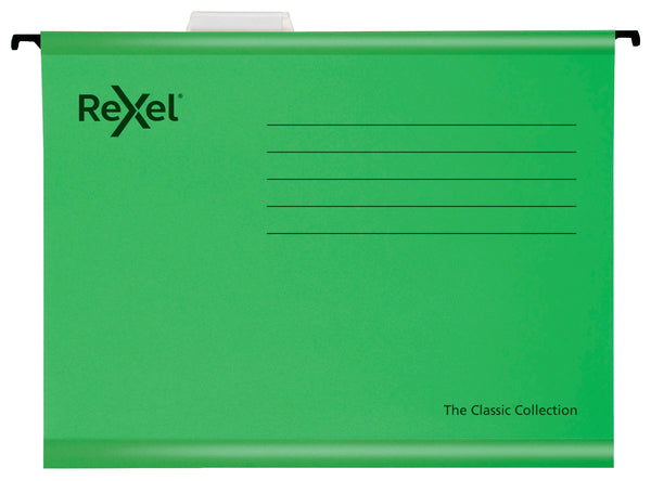 Rexel Classic Foolscap Suspension File Card 15mm V Base Green (Pack 25) 2115591 - UK BUSINESS SUPPLIES