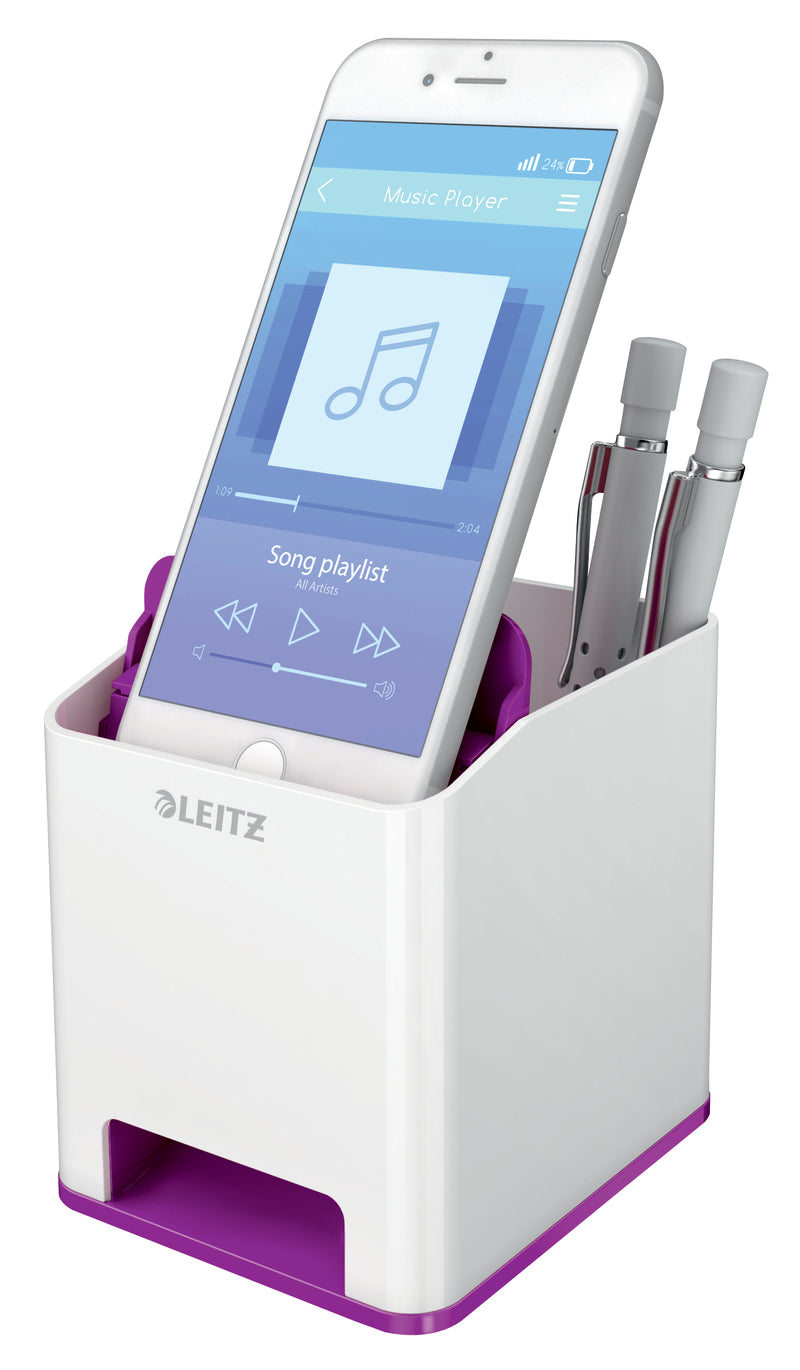 Leitz WOW Sound Pen Holder White/Purple 53631062 - UK BUSINESS SUPPLIES
