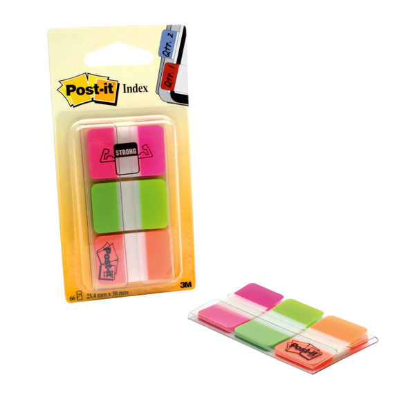 Post-it Index Flags Strong Repositionable 25x38mm 3x22 Tabs Pink Green Orange (Pack 66) 686-PGO - 7000042777 - UK BUSINESS SUPPLIES