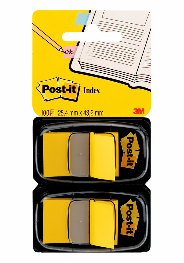 Post-It Index Dispenser Dual Pack Repositionable 25x43mm 2x50 Tabs Yellow (Pack 100) 680-Y2EU - 7000047707 - UK BUSINESS SUPPLIES