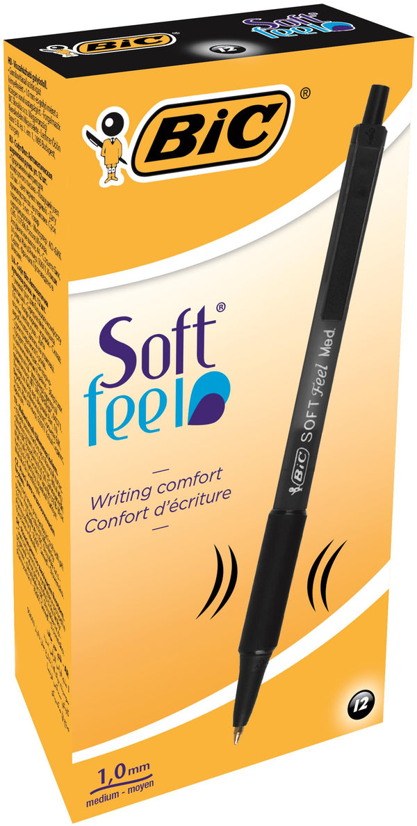 Bic SoftFeel Clic Retractable Ballpoint Pen 1mm Tip 0.32mm Line Black (Pack 12) - 8373971 - UK BUSINESS SUPPLIES