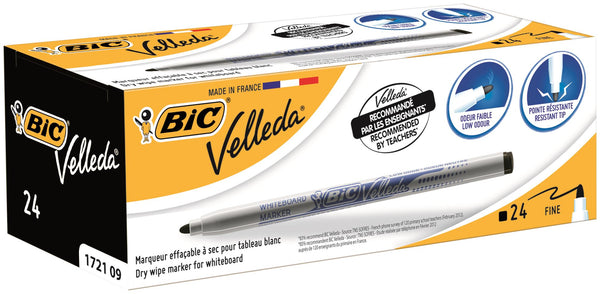 Bic Velleda 1721 Whiteboard Marker Bullet Tip 1.5mm Line Black (Pack 24) - 841842 - UK BUSINESS SUPPLIES