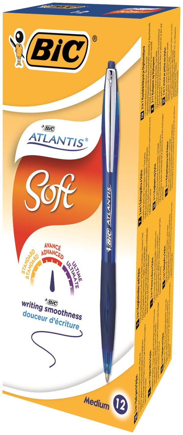 Bic Atlantis Premium Retractable Ballpoint Pen 0.32mm Line Blue (Pack 12) - 9021322 - UK BUSINESS SUPPLIES
