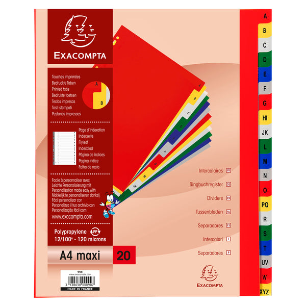 Exacompta Index A-Z A4 Extra Wide 120 Micron Polypropylene Bright Assorted Colours - 90E - UK BUSINESS SUPPLIES