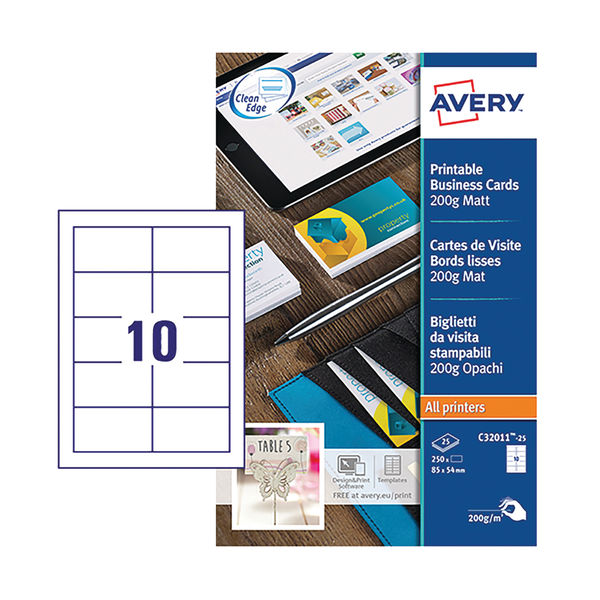 Avery (210 x 60mm) Printable Business Tent Cards 190gsm (White) Pack of 20 Cards L4796 - UK BUSINESS SUPPLIES