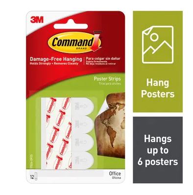 3M Command Adhesive Poster Strips Small (Pack of 12) 17024 - UK BUSINESS SUPPLIES