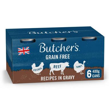 BUTCHER'S Grain Free Recipes in Gravy Wet Dog Food Tin Cans Variety pack, 9.6kg (6 x 400g) - UK BUSINESS SUPPLIES