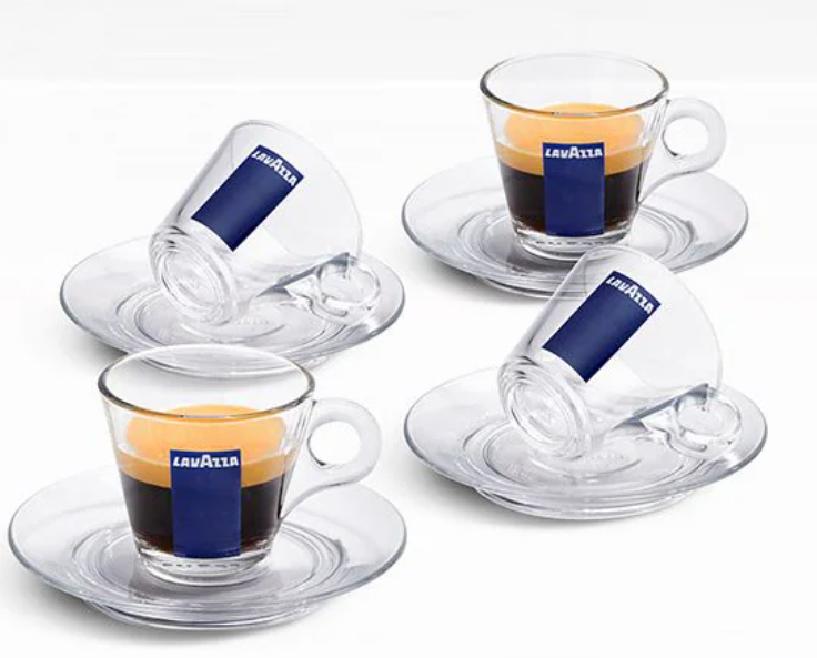 Lavazza Trasparenza Glass Espresso Cups & Saucers Set 3oz / 90ml (2 - 6  Cups)