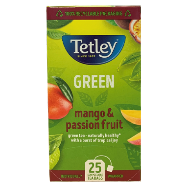 Tetley Green Tea Mango & Passion Fruit Enveloped 25's - UK BUSINESS SUPPLIES