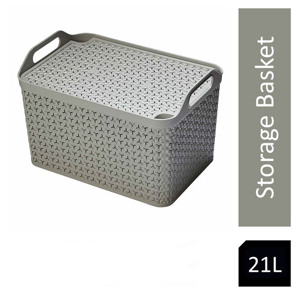 Strata Grey Large 21L Handy Basket With Lid {29cm x 43.5cm} - UK BUSINESS SUPPLIES