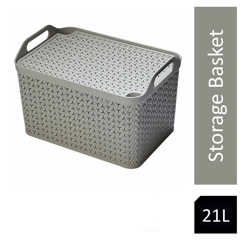 Strata Grey Large 21L Handy Basket With Lid {29cm x 43.5cm} - UK BUSINESS SUPPLIES
