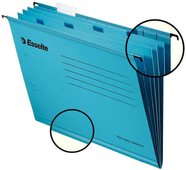 Esselte Pendaflex Foolscap Reinforced Suspension File Card V Base Blue (Pack 10) 93135 - UK BUSINESS SUPPLIES