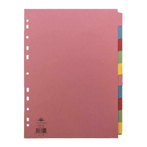 Concord Divider 10 Part A4 (2x5 Colours) 160gsm Board Pastel Assorted Colours - 72099/J20 - UK BUSINESS SUPPLIES