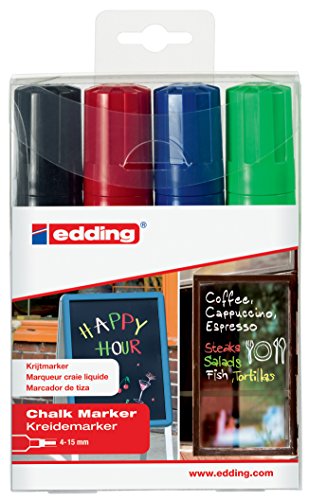 edding 4090 Chalk Marker Chisel Tip 4-15mm Line Assorted Colours (Pack 4) - 4090-4999 - UK BUSINESS SUPPLIES