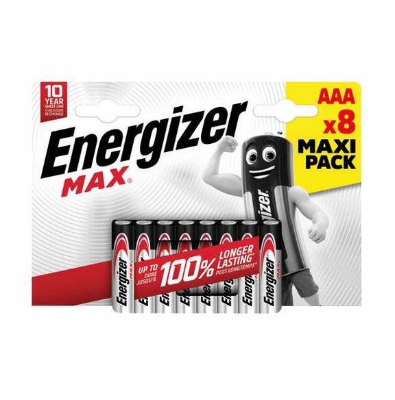 Energizer Max AAA Alkaline Batteries (Pack 8) - E300112100 - UK BUSINESS SUPPLIES