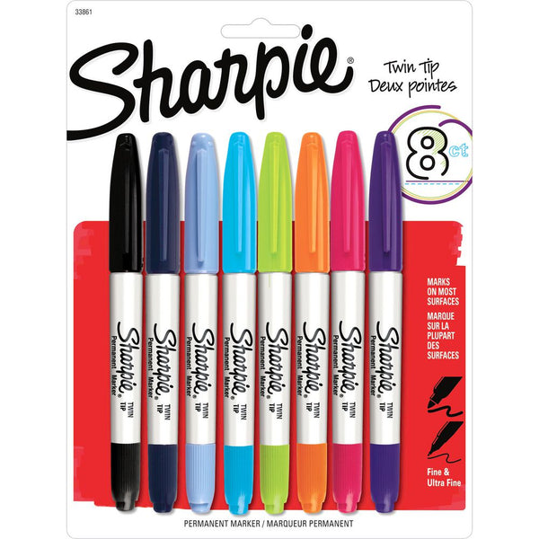 Sharpie Twin Tip Permanent Marker 0.5mm and 0.7mm Line Assorted Colours (Pack 8) - 2065409 - UK BUSINESS SUPPLIES