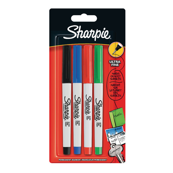Sharpie Permanent Marker Ultra Fine Tip 0.6mm Line Assorted Standard Colours (Pack 4) - 1985879 - UK BUSINESS SUPPLIES