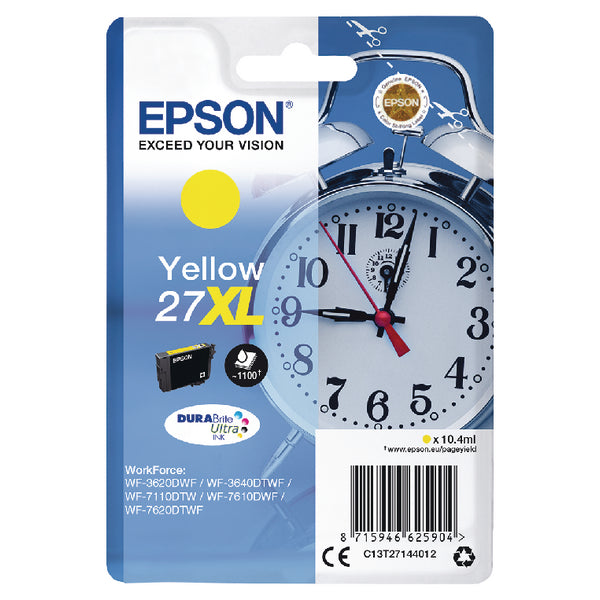 Epson 27XL Alarm Clock Yellow High Yield Ink Cartridge 10ml - C13T27144012 - UK BUSINESS SUPPLIES