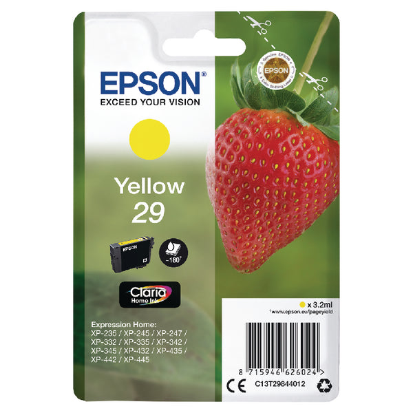 Epson 29 Strawberry Yellow Standard Capacity Ink Cartridge 3ml - C13T29844012 - UK BUSINESS SUPPLIES