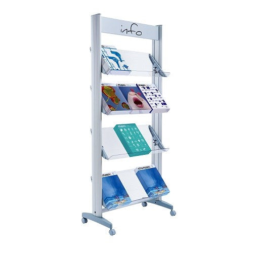 Fast Paper Wide Mobile Literature Display 4 Shelves Grey - F12A4TT35 - UK BUSINESS SUPPLIES