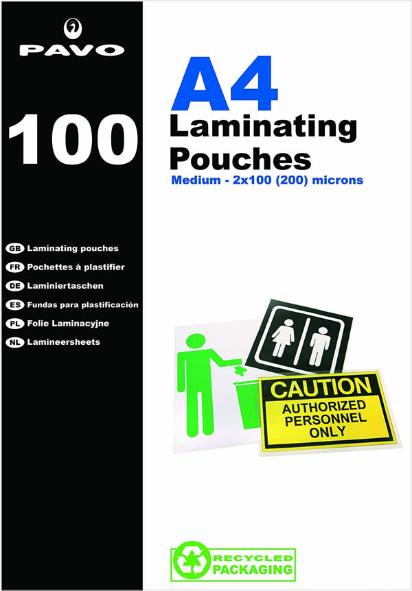 Pavo Laminating Pouch 2x100 Micron A4 Gloss (Pack 100) 8005376 - UK BUSINESS SUPPLIES