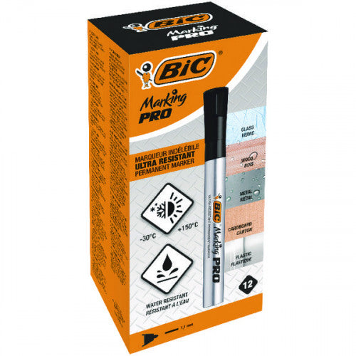 Bic Marking Pro Permanent Marker Bullet Tip 1.1mm Line Black (Pack 12) - 964800 - UK BUSINESS SUPPLIES