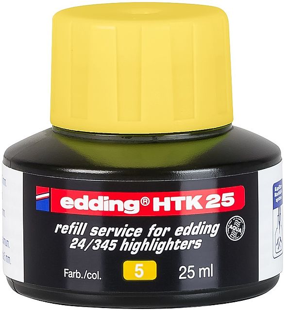 edding HTK 25 Bottled Refill Ink for Highlighter Pens 25ml Yellow - 4-HTK25005 - UK BUSINESS SUPPLIES