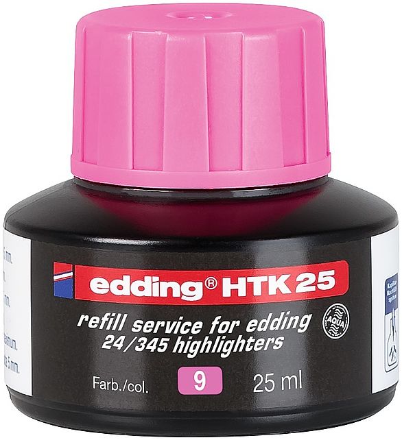 edding HTK 25 Bottled Refill Ink for Highlighter Pens 25ml Pink - 4-HTK25009 - UK BUSINESS SUPPLIES
