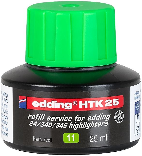 edding HTK 25 Bottled Refill Ink for Highlighter Pens 25ml Green - 4-HTK25011 - UK BUSINESS SUPPLIES