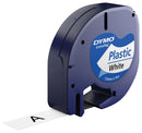 Dymo LetraTag Label Tape Plastic 12mmx4m Black on White - S0721660 - UK BUSINESS SUPPLIES