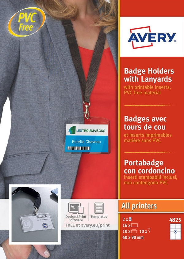 Avery Name Badge Holder with Lanyard 60x90mm (Pack 10) - 4825 - UK BUSINESS SUPPLIES