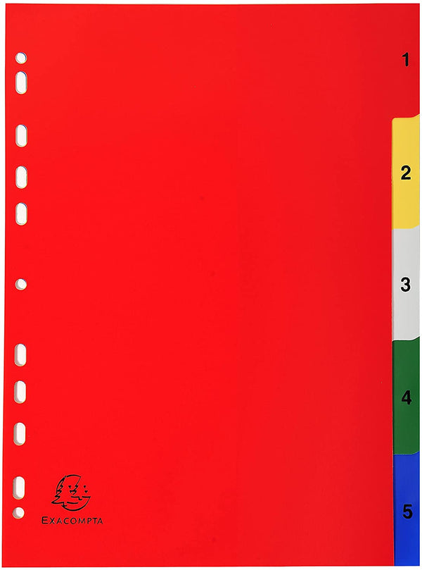 Exacompta Index 1-5 A4 120 Micron Polypropylene Bright Assorted Colours - 1505E - UK BUSINESS SUPPLIES