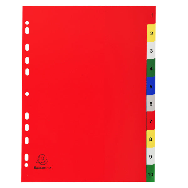 Exacompta Index 1-10 A4 120 Micron Polypropylene Bright Assorted Colours - 1510E - UK BUSINESS SUPPLIES