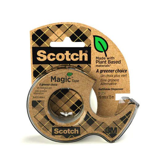 Scotch Magic Tape Greener Choice 19mm x 15m with 1 Recycled Dispenser 7100261907 - UK BUSINESS SUPPLIES