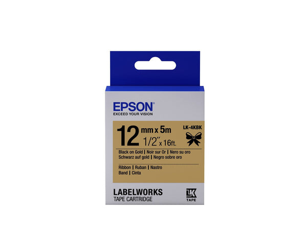 Epson LK-4KBK Black on Gold Satin Ribbon Label Cartridge 12mm x 5m - C53S654001 - UK BUSINESS SUPPLIES