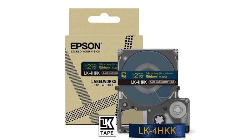 Epson LK-4HKK Gold on Navy Tape Satin Ribbon Label Cartridge 12mm x5m - C53S654002 - UK BUSINESS SUPPLIES