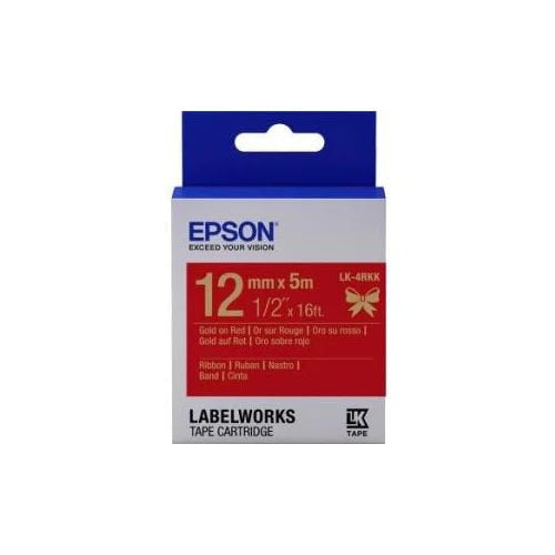 Epson LK-4RKK Gold on Red Satin Ribbon Label Cartridge 12mm x 5m - C53S654033 - UK BUSINESS SUPPLIES