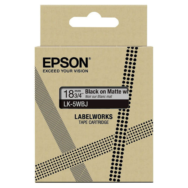 Epson LK-5WBJ Black on Matte White Tape Cartridge 18mm - C53S672063 - UK BUSINESS SUPPLIES