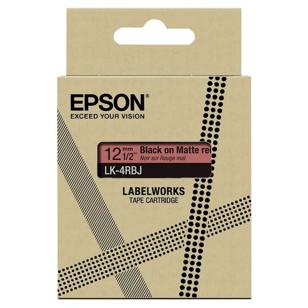 Epson LK-4RBJ Black on Matte Red Tape Cartridge 12mm - C53S672071 - UK BUSINESS SUPPLIES